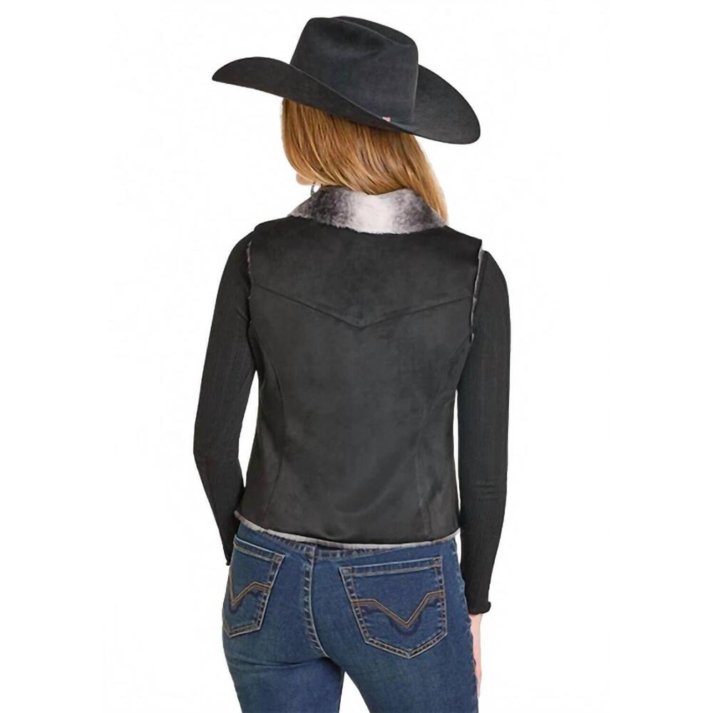 NEW PANHANDLE embroidered microsuede vest in black - Picture 2 of 3